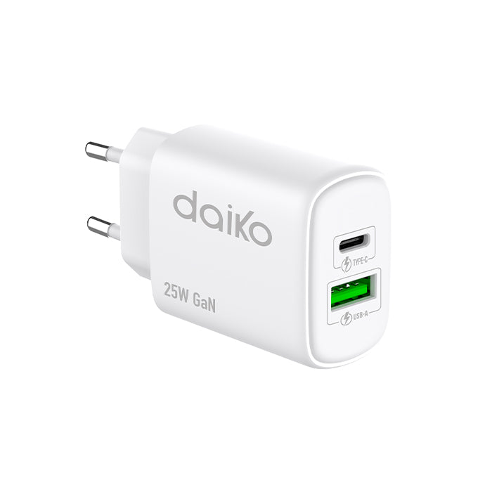 Chargeur rapide Daiko USB-C et USB-A 25W blanc