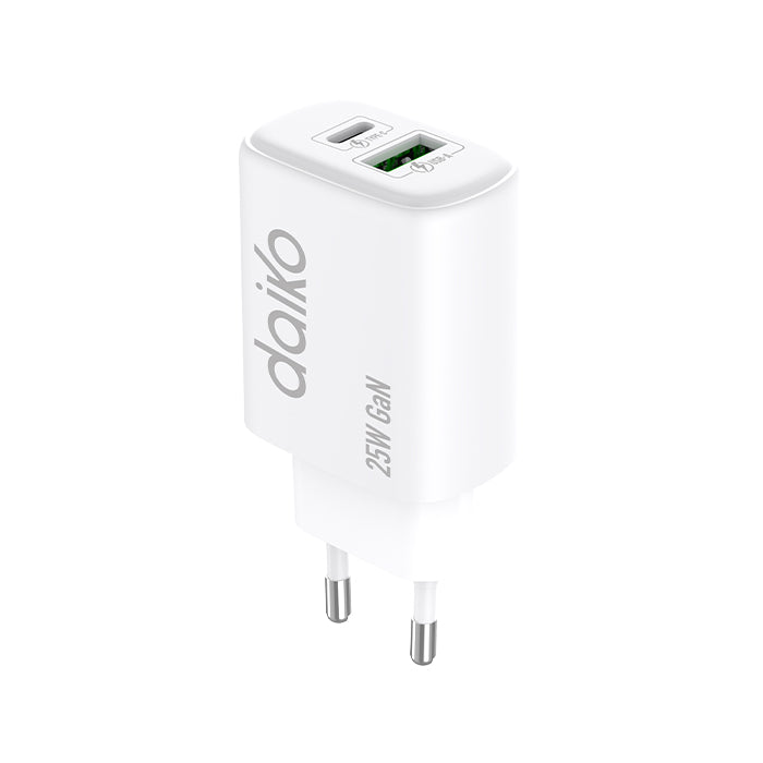 Chargeur rapide Daiko USB-C et USB-A 25W blanc