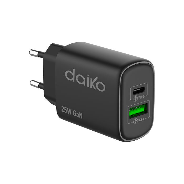 Chargeur rapide Daiko USB-C et USB-A 25W noir