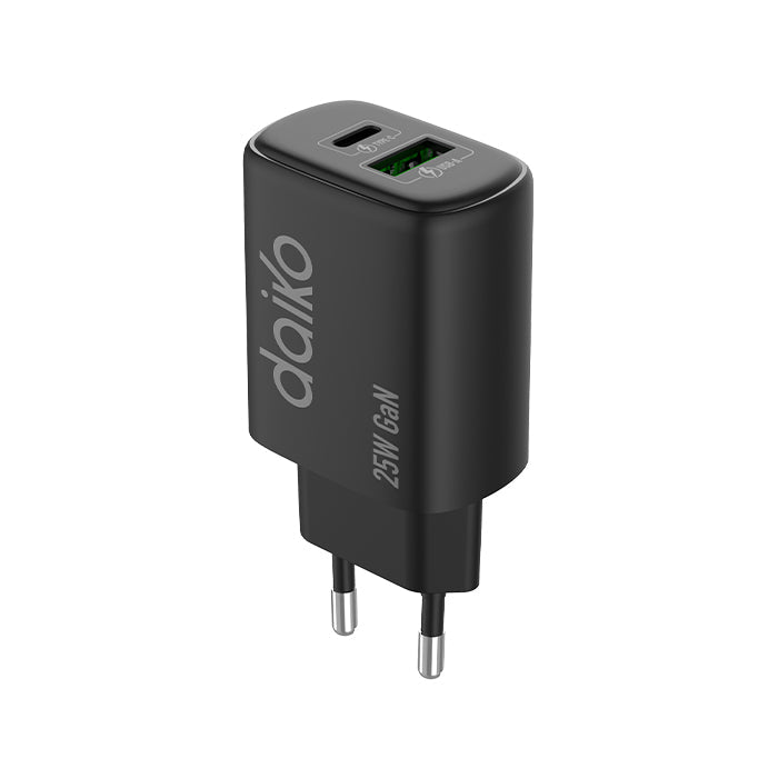 Chargeur rapide Daiko USB-C et USB-A 25W noir