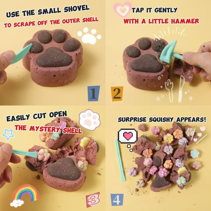 FUFUSQUISHY Chocolate Middle Large Cat Paw Dig Kit (20+ mini cat paw squishies)