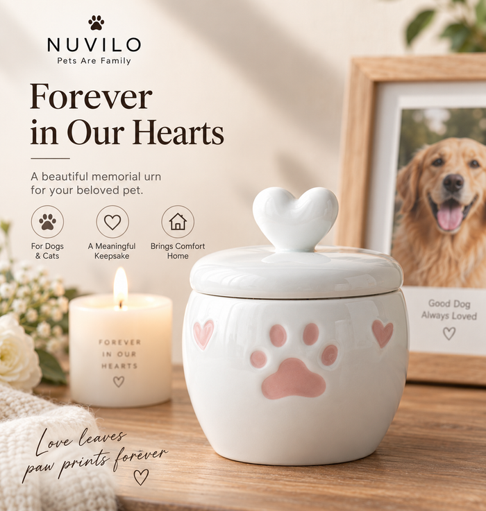 Personalized heart-shaped pet memorial urn with custom pet photo