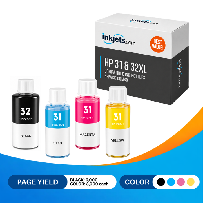 HP 31 & 32XL Compatible High & Standard Yield Ink Bottle 4-Pack Combo