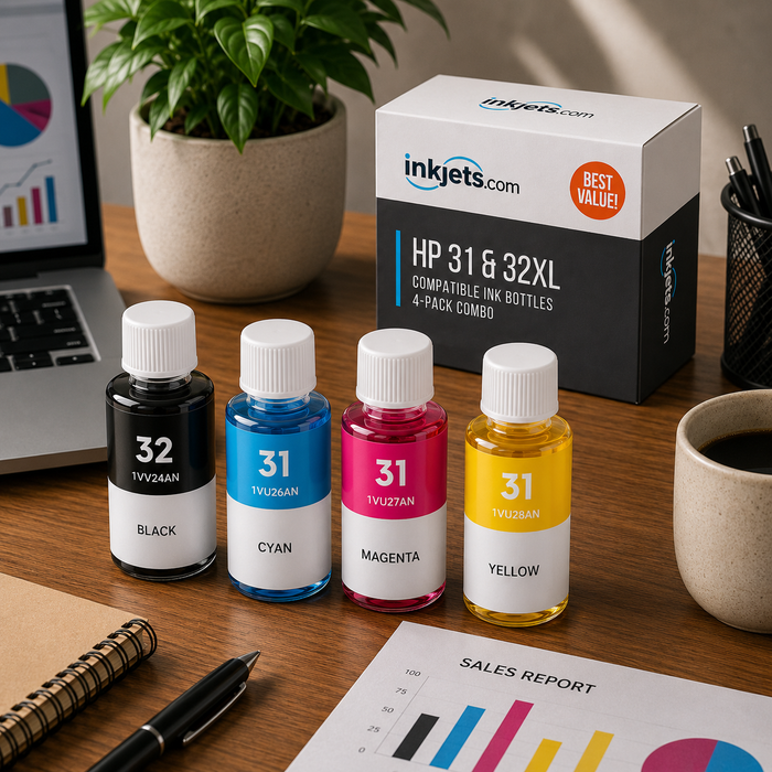 HP 31 & 32XL Compatible High & Standard Yield Ink Bottle 4-Pack Combo