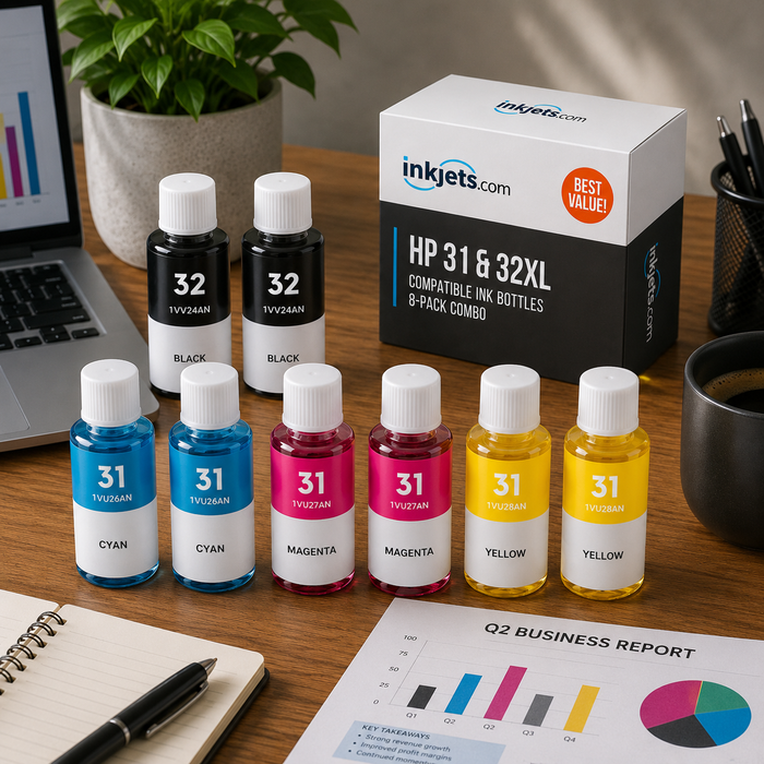 HP 31 & 32XL Compatible High & Standard Yield Ink Bottle 8-Pack Combo