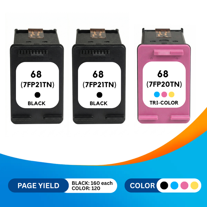 HP 68 Remanufactured Standard Yield Ink Cartridge 3-Pack Combo
