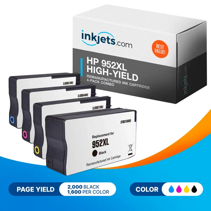 HP 952XL Remanufactured High Yield Ink Cartridge 4-Pack