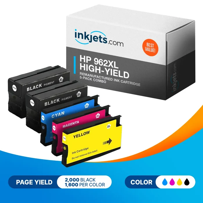 HP 962XL High-Yield Remanufactured Ink Cartridge 5-Pack Combo