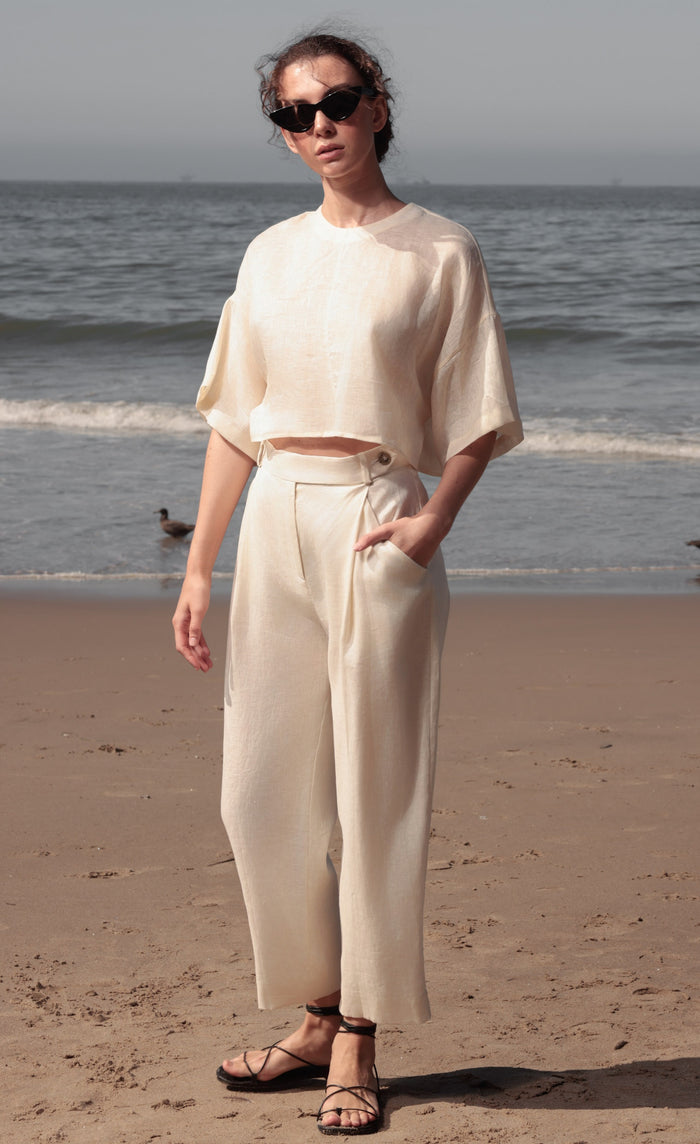 Mojave Top - Ivory Tissue Linen - Heidi Merrick