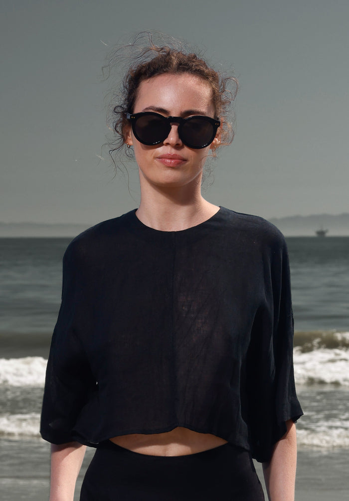 Mojave Top - Noir Tissue Linen - Heidi Merrick