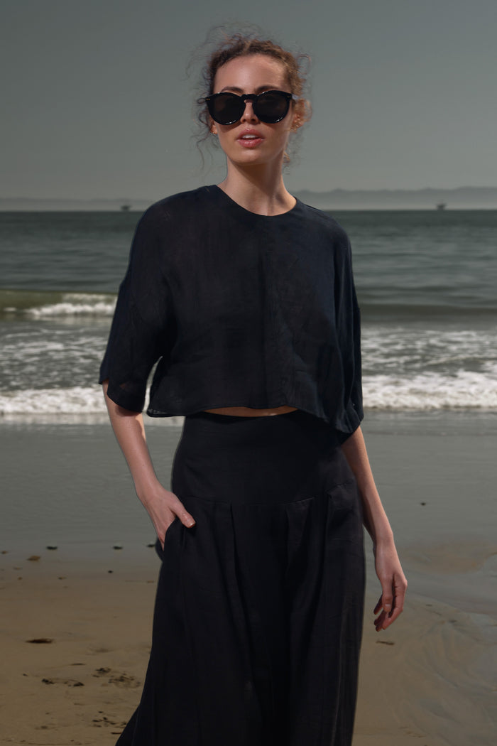 Mojave Top - Noir Tissue Linen - Heidi Merrick