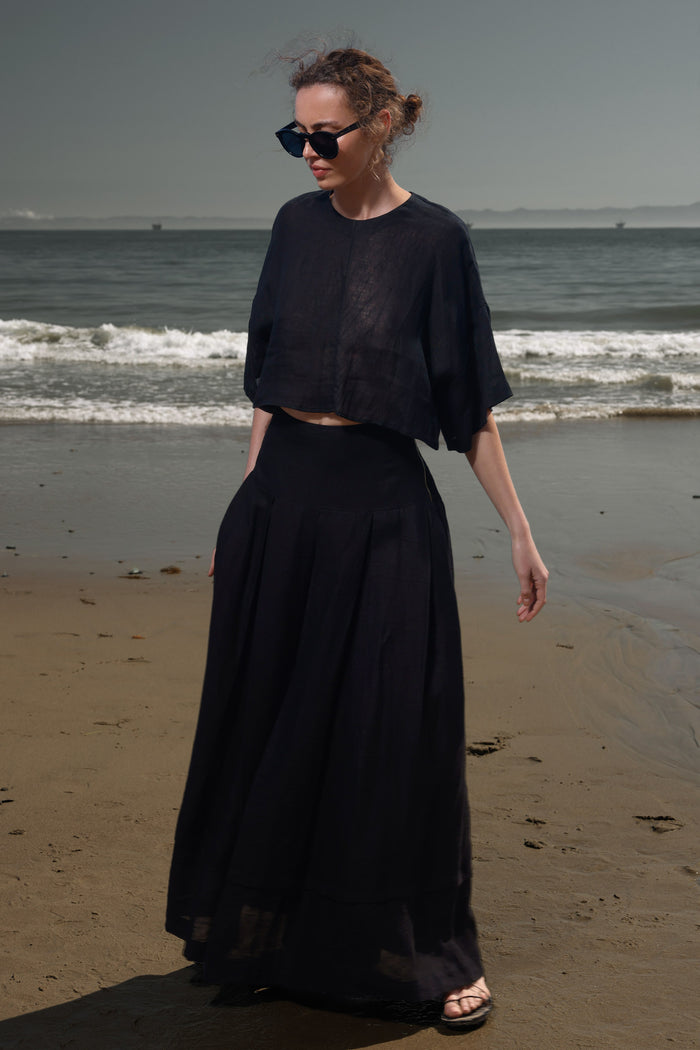 Mojave Top - Noir Tissue Linen - Heidi Merrick