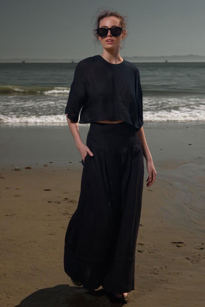 Mojave Top - Noir Tissue Linen - Heidi Merrick