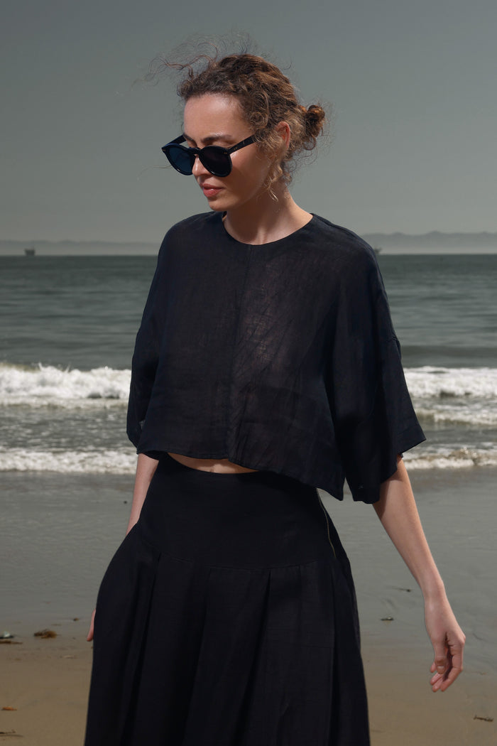 Mojave Top - Noir Tissue Linen - Heidi Merrick