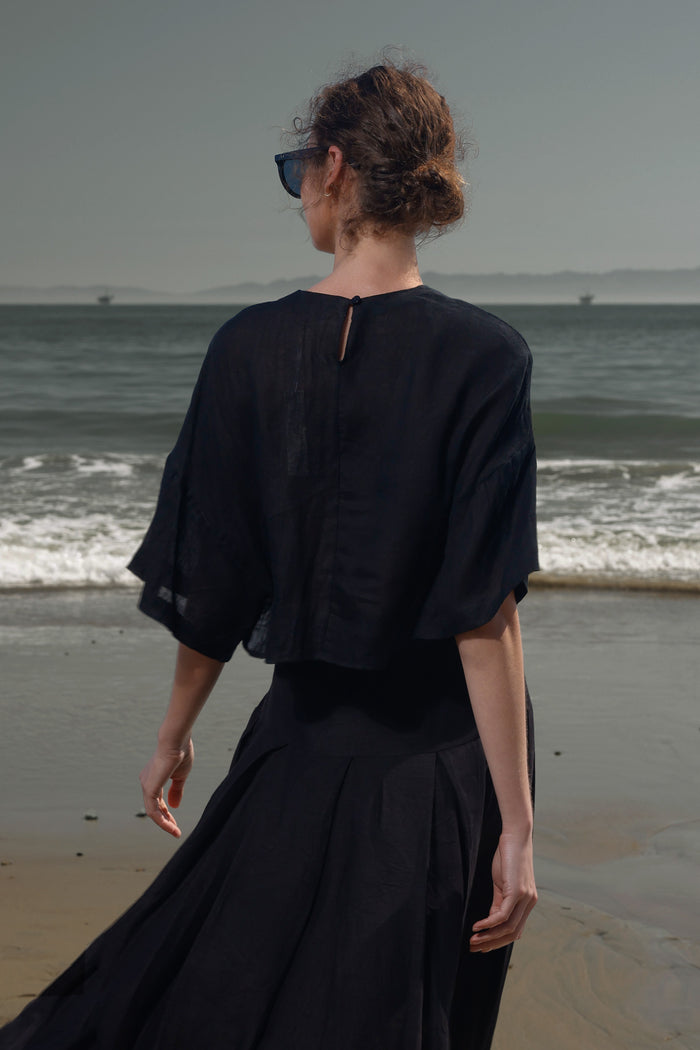 Mojave Top - Noir Tissue Linen - Heidi Merrick