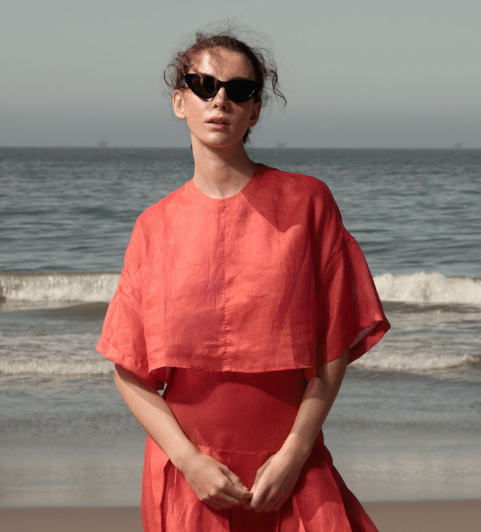 Mojave Top - Vermilion Tissue Linen - Heidi Merrick