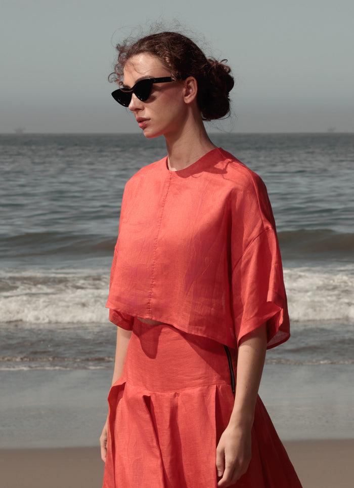 Mojave Top - Vermilion Tissue Linen - Heidi Merrick