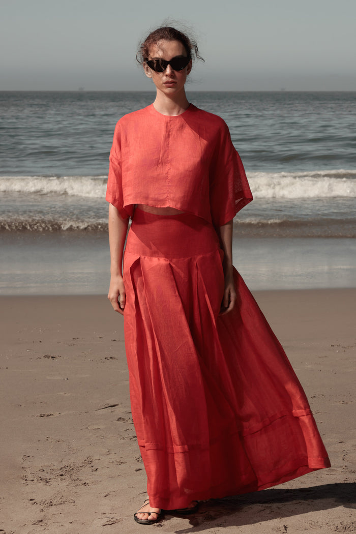 Mojave Top - Vermilion Tissue Linen - Heidi Merrick
