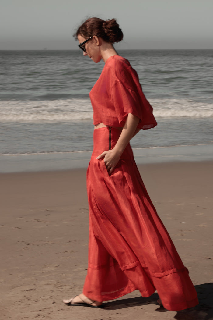 Mojave Top - Vermilion Tissue Linen - Heidi Merrick