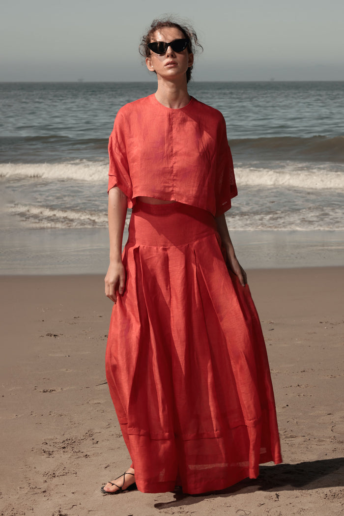 Mojave Top - Vermilion Tissue Linen - Heidi Merrick