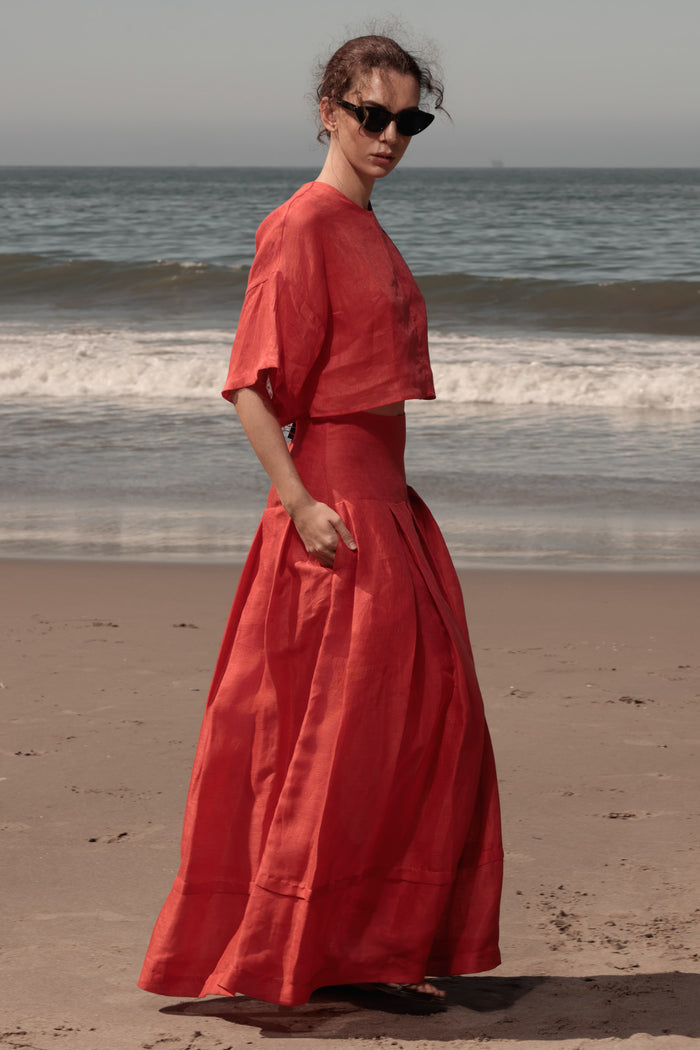 Mojave Top - Vermilion Tissue Linen - Heidi Merrick