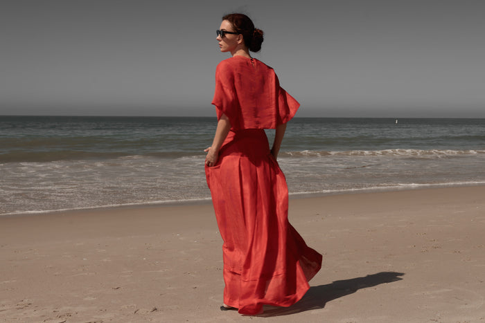 Mojave Top - Vermilion Tissue Linen - Heidi Merrick