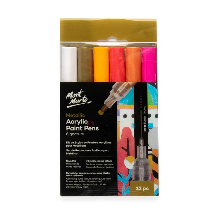 Mont Marte Metallic Acrylic Paint Pens Broad Tip Signature -12pc