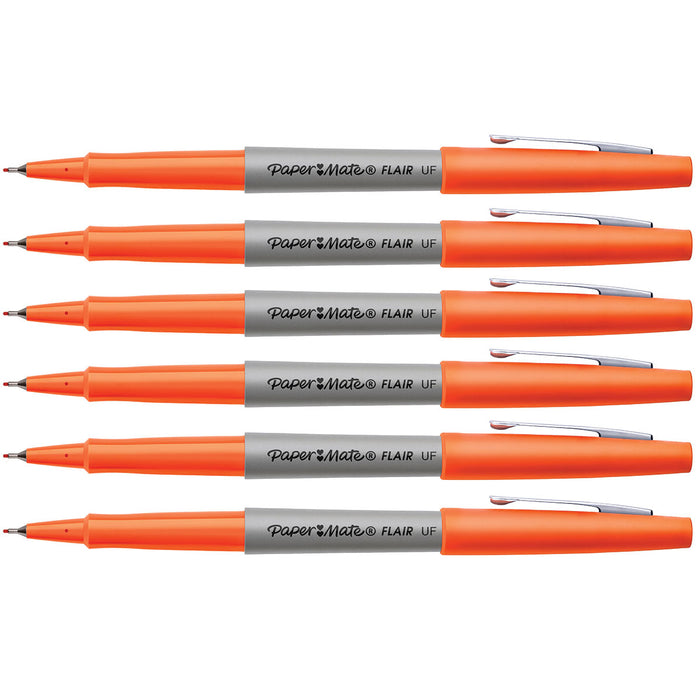 Paper Mate Flair Orange Ultra Fine Felt Tip Pens Pack of 6  Paper Mate Felt Tip Pen