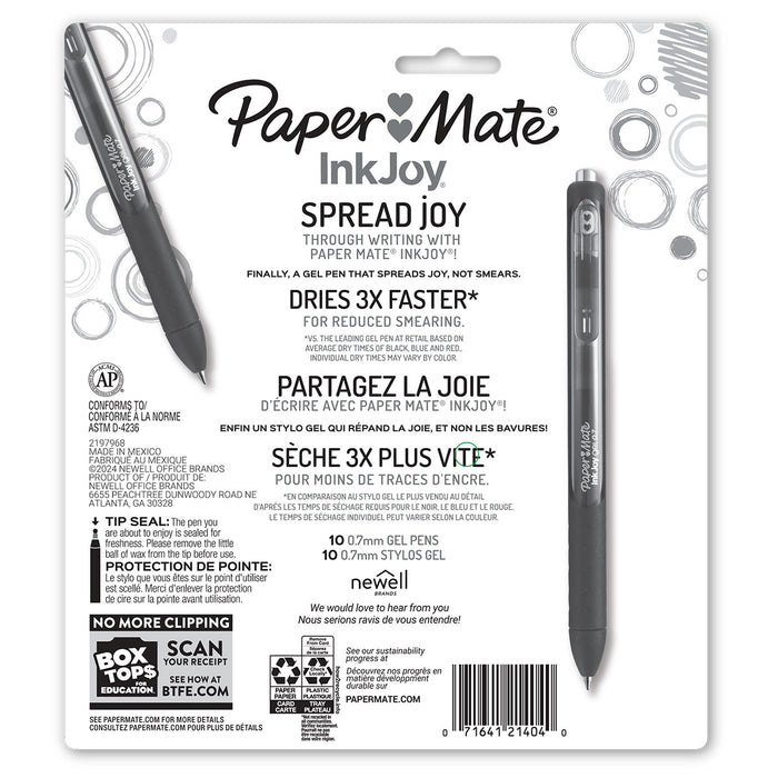 Paper Mate Inkjoy Gel Pens 0.7 MM Assorted Colors Pack of 10 - PensAndPencils.Net