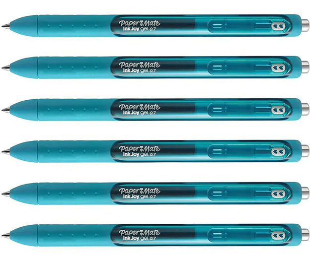 Paper Mate Inkjoy Gel Teal Medium Point 0.7 mm Retractable Gel Pen Pack of 6 - PensAndPencils.Net