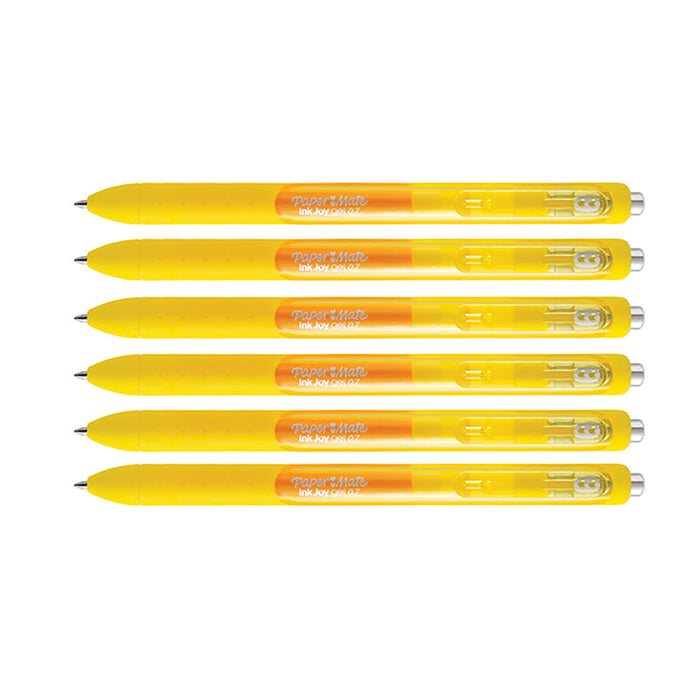 Paper Mate Inkjoy Gel Yellow Fine Point 0.5 mm Retractable Gel Pen Pack of 6
