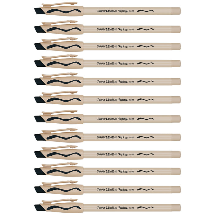 Paper Mate Replay Erasable Black Ink Pen Medium, Pack of 12  Paper Mate Ballpoint Pens