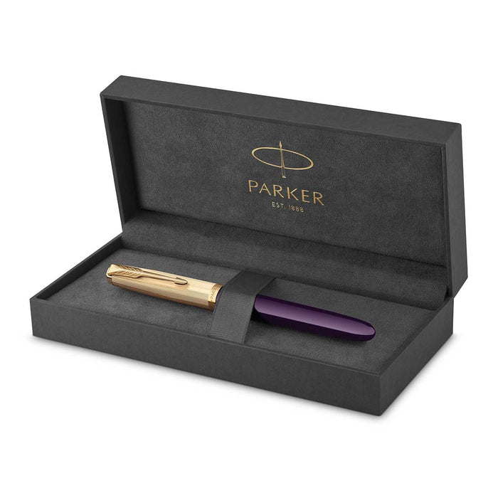 Parker 51 Deluxe Plum Fountain Pen Gold Trim Fine