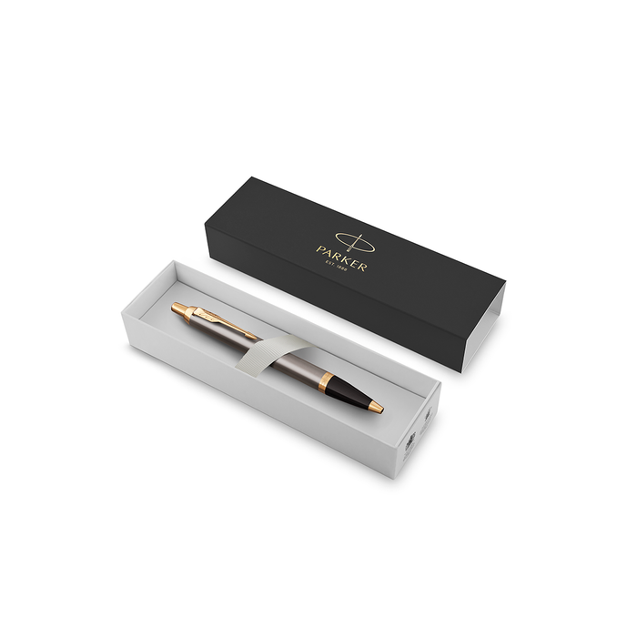 Parker IM Grey Gold Trim Ballpoint Pen Blue Ink 2213843