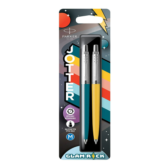 Parker Jotter Glam Rock Sunshine Yellow - Peacock Blue Ballpoint Pen - Blue Ink