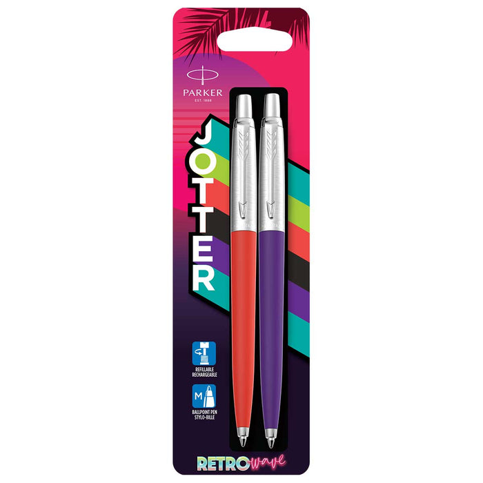 Parker Jotter Retro Wave Vermilion Red & Indigo Purple Ballpoint Pens Black Ink
