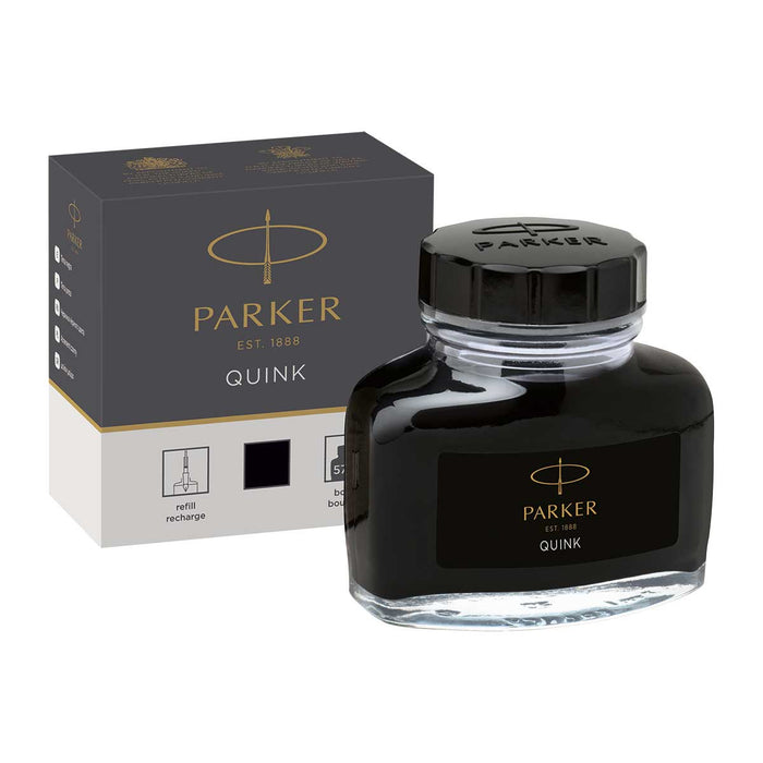 Parker Quink Black Fountain Pen Bottled Ink, 57 ml - PensAndPencils.Net