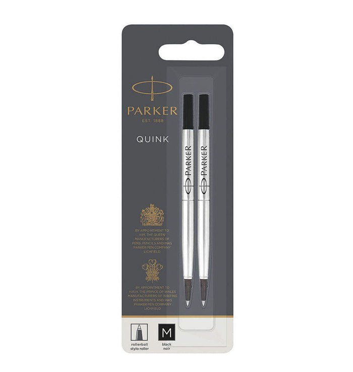 Parker Rollerball Refills Black Medium Pack of 2 Made In France