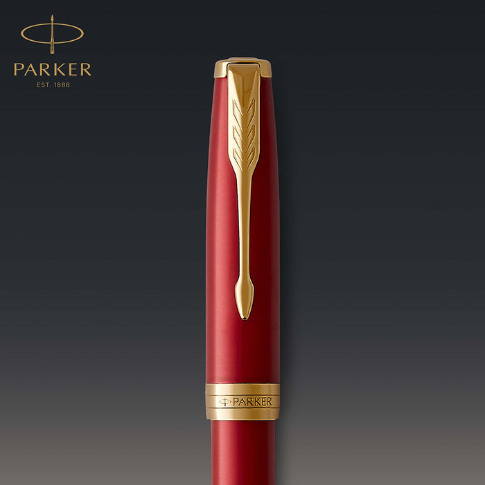 Parker Sonnet Red Gold Trim Rollerball Pen 1931475