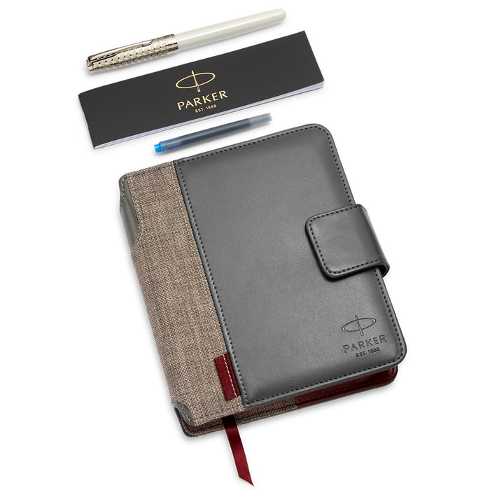 Parker Sonnet Sonnet Metal &amp; Pearl Lacquer CT 18K Solid Gold Palladium Nib with Notebook and Organizer  Parker Fountain Pens