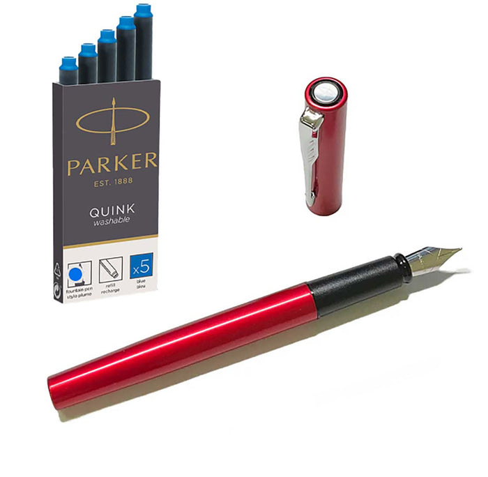 Parker Vector XL Red Fountain Pen, Fine + and 6 Blue Cartridges - PensAndPencils.Net