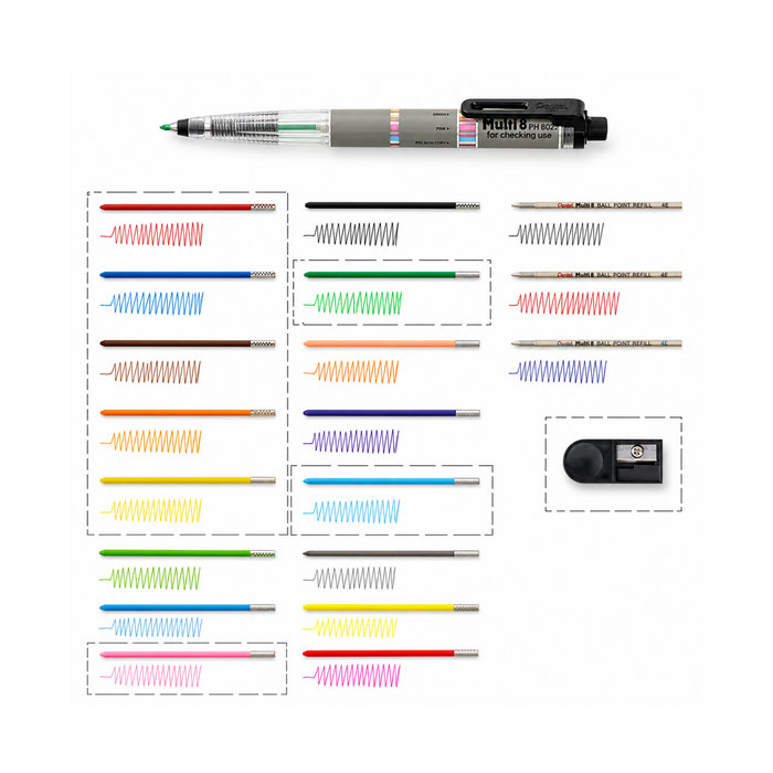 Pentel 8 Multi Color Mechanical Pencil With Refill + Pen