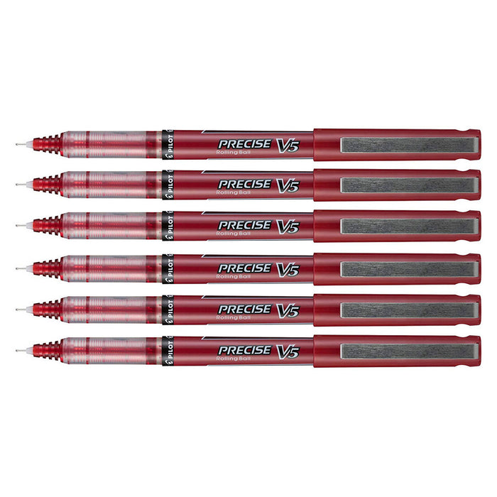 Pilot Precise V5 Red Extra Fine Rolling Ball Pen 0.5mm Pack of 6  Pilot Rollerball Pens