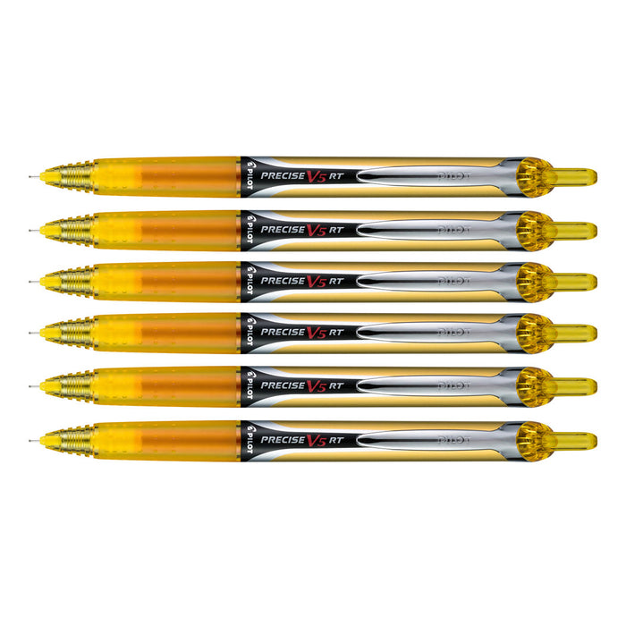 Pilot Precise V5 RT Yellow Pens Pack of 6  Pilot Rollerball Pens