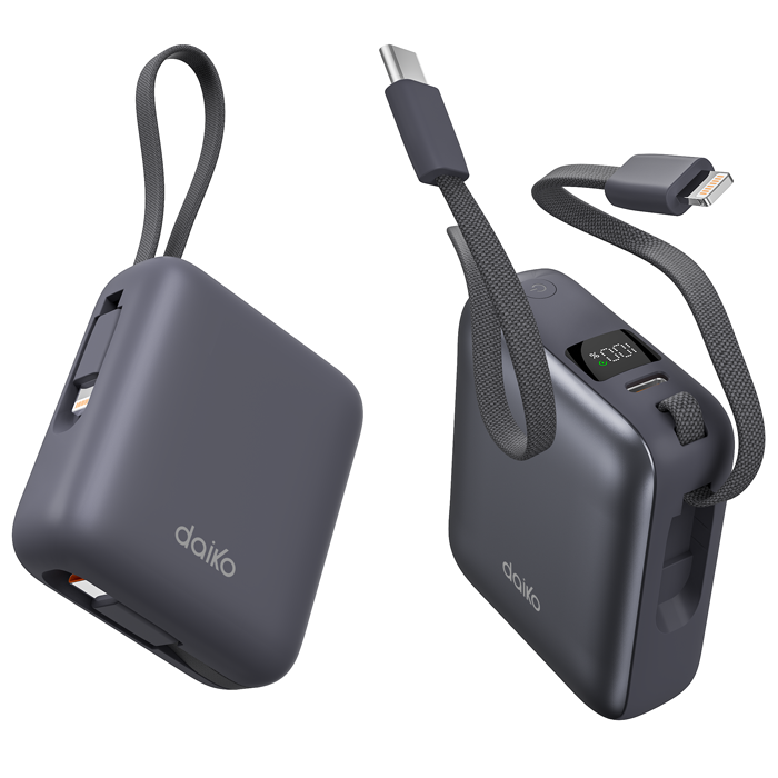 Powerbank Daiko 10000mAh charge rapide USB-C écran d'affichage gris