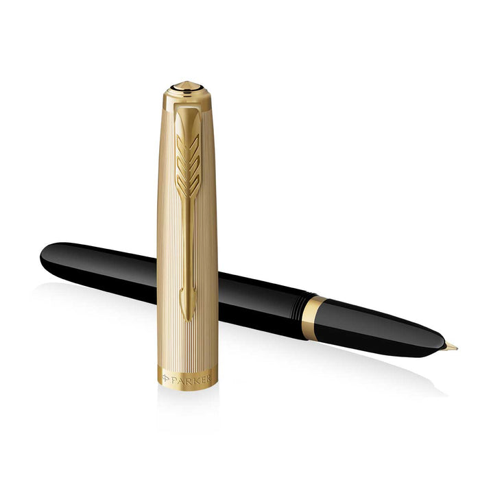 Pre Owned Parker 51 Deluxe Fountain Pen Black Gold Trim Medium