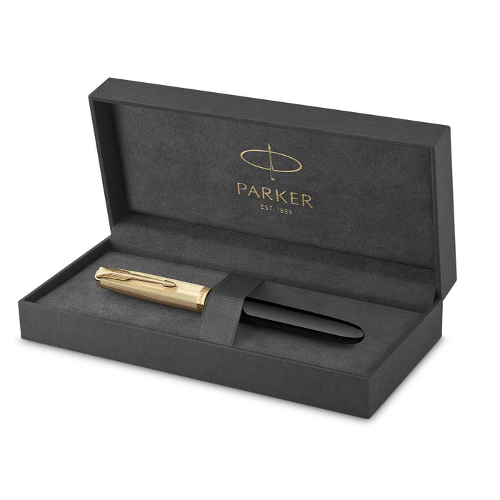 Pre Owned Parker 51 Deluxe Fountain Pen Black Gold Trim Medium