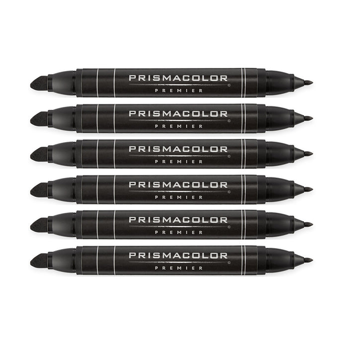 Prismacolor Premier Dual Ended Art Markers Chisel / Fine Black PM-98 Pack of 6