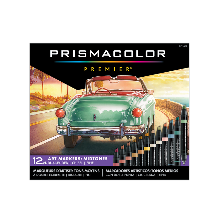 Prismacolor Premier Midtone art Markers Set of 12 Dual Ended Chisel and Fine Tips 2173308