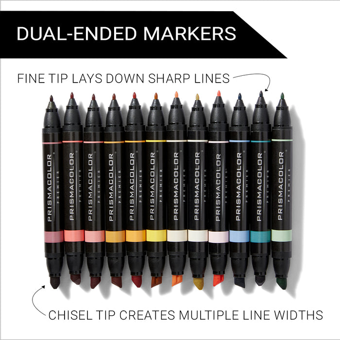 Prismacolor Premier Midtone art Markers Set of 12 Dual Ended Chisel and Fine Tips 2173308